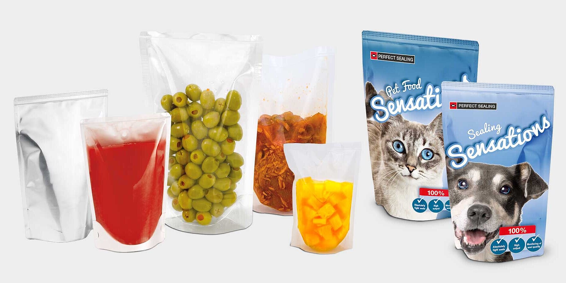 超音波で封止された各種スタンドパウチ