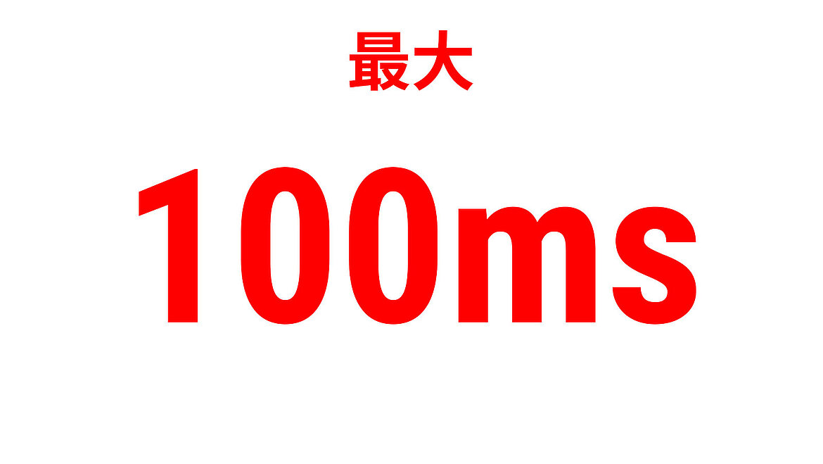 「最大100 ms」を示す赤い性能表示テキスト